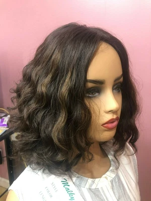 $1050 • Buy Malky Sheitel 100% European Kosher  Human Hair Wig Med  Brown/ Highlights Small