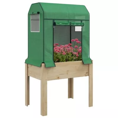 Outsunny Wooden Raised Planter With PE Greenhouse Cover And Bed Liner • £68.08