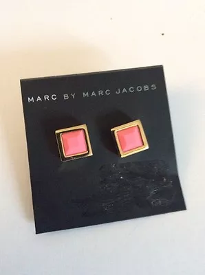 Marc By Marc Jacobs Gold Tone Tiny Rubberized Pink Square Stud Earrings $42 M17 • $25.77