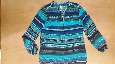 Women's Blue Striped Long Sleeve Zipped Top Size Small • £13.03