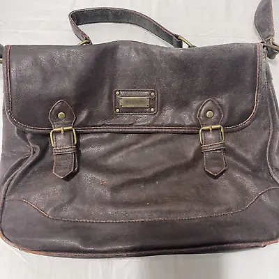 Kangol Brown Leather Satchel Vintage Distressed Patina Shoulder Messenger Bag • £19.99