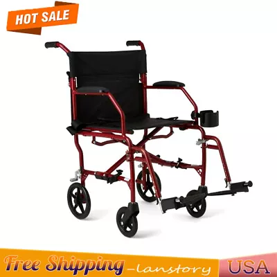 Ultralight Transport Wheelchair W/ Footrest 19'' Wide Seat Folding Chair 300 Lbs • $202.47