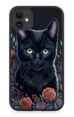 Floral Black Bombay Cat Rubber Phone Case Bombays Red Roses Witches Cats DA24 • £15.90