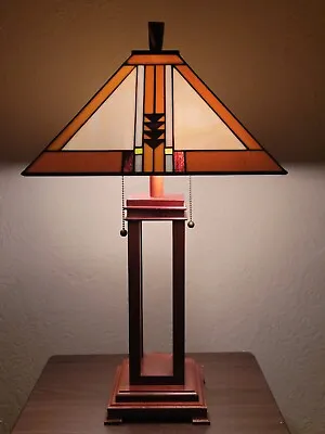 $150 • Buy 27  Tall Mission Table/Accent Lamp Tiffany Style Stained Glass With Wooden Base