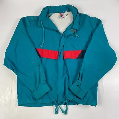 VINTAGE Newport Blue Jacket Mens Large Blue Red Retro Packable Hiking Outdoors • $24.88