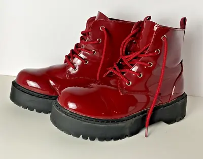 Hot Topic Red Gloss Boots M7/W9 Punk Goth Scene Unisex Out Of Box Minor Wear • $36.99