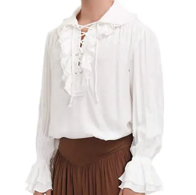 Men's Ruffled Renaissance Costume Shirt Medieval Steampunk Pirate Colony Top • £25.19