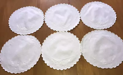 6 Piece Madeira Round White Embroidered Placemat Set • $44.15