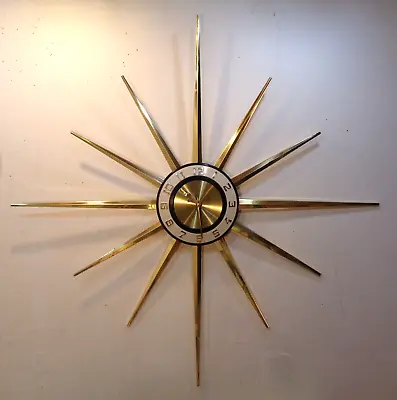 VTG Mid Century Modern Lux Starburst Sunburst Wall Clock Battery Operated 36  • $399.95