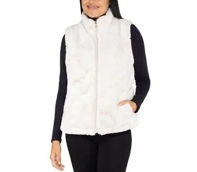 Nicole Miller Women’s Original Faux Fur Reversible Puffer Vest Ivory Size L • $24.99