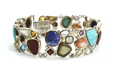 LT Sterling Silver Multi Gemstone Link Bracelet • $125