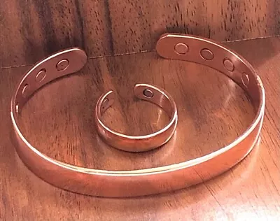 Pure Copper Magnetic Bracelet & Ring Set Dome Energy Arthritis Men Women Cuff • $17.99