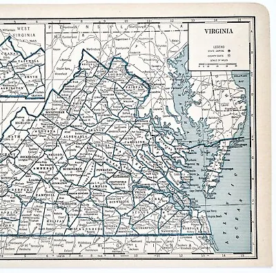 1934 Map Virginia County Township Railroads Richmond Norfolk Appomattox Pulaski • $45.60