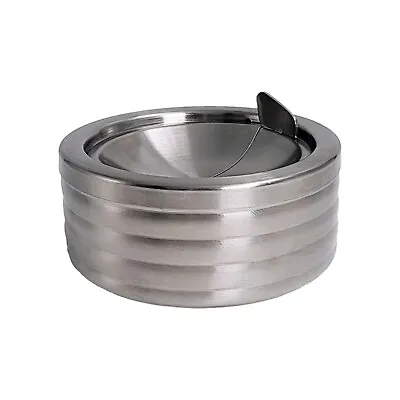 Grooved Silver Smokeless Classic Metal Ashtray With A Lid For Cigarettes • $9.99