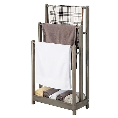 £32.99 • Buy 3-Tier Wooden Towel Rack Freestanding 3 Bars Towel Drying Holder Storage Shelf