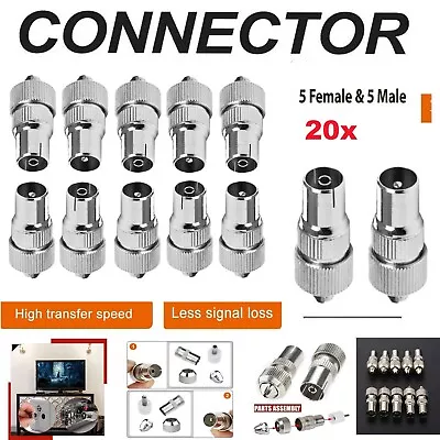 20x Tv Coaxial Cable Aerial Connectors Metal Male Female Adaptor Rf Lead Plug • £7.05