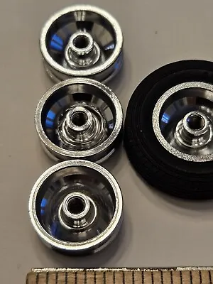 Chrome Wheels Vintage Slot Car Rims Tire 1/24 Set Of 4 Excellent Condition Rare  • $14.85