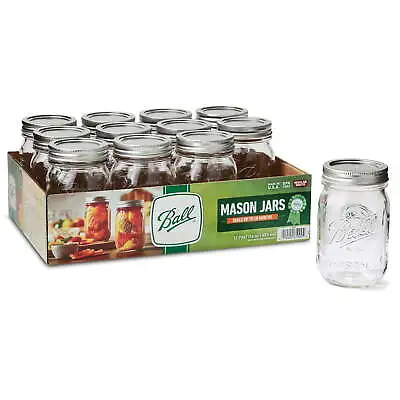 Regular Mouth 16oz Pint Mason Jars With Lids & Bands 12 Count • $14.44