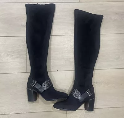 MICHAEL KORS Brody Over The Knee Black Stretch Suede Boots Shoes US 6.5 • $99