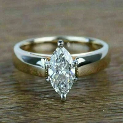 $136.28 • Buy 2Ct Marquise Lab Created Diamond Solitaire Engagement Ring 14K White Gold Finish