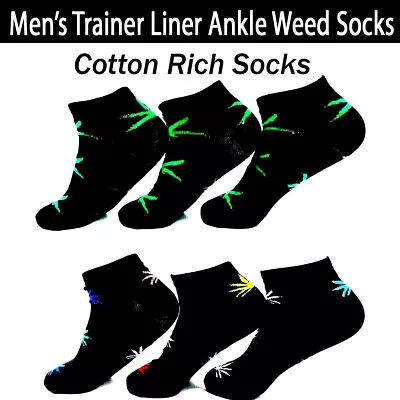 Mens Trainer Liner Ankle Socks Weed Ganja Leaf Cannabis Cotton Rich Sock 6-11 • £3.85
