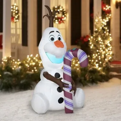 Disney Frozen Olaf 5' Sitting Airblown Yard Inflatable Lights Up LED Candy Cane • $49.95
