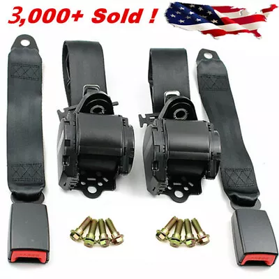 $46.99 • Buy 2x Retractable 3 Point Safety Seat Belt Straps Car Vehicle Adjustable Belt Kit