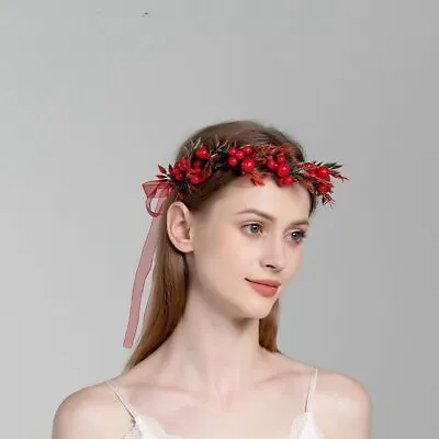 Women Headwear Crown Flower Headband Wreath Decoration Red Berry Garland • $7.96