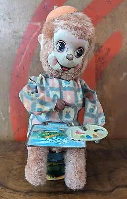 Vintage Wind Up Painting Monkey Fur Cloth And Litho Tin Toy Japan • $49