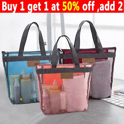 Mesh Shower Bag Zipper Travel Big Cosmetic Carry Tote Toiletry Bath Organizer  • £1.29