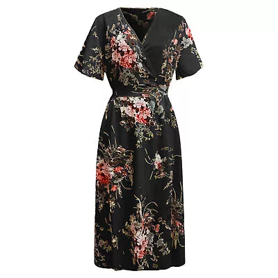 Casual Dress Neck Plus Size Flower Print Neck Maxi Dress Skin-friendly • $31.83