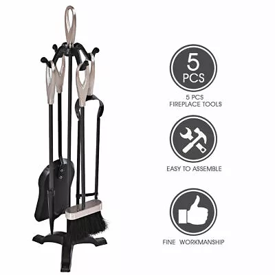 $42.59 • Buy 5 Piece Fireplace Tool Set Hearth Fire Accessories Tools Set Kit W/ Stand