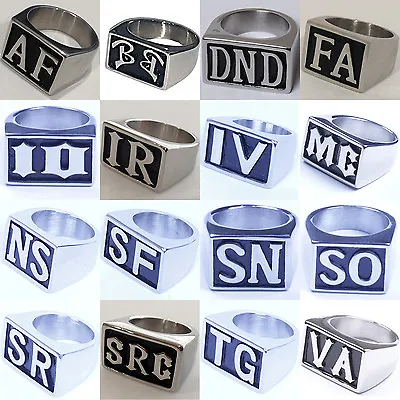 US Seller Mens Silver Stainless Steel Initial Letter Biker Rings Sizes 7-15 HS26 • $16.49