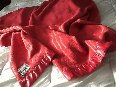 £105 • Buy Preloved Vintage Merino Wool Deep Pink Blanket Satin Ends 72  X 99 
