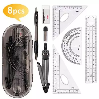 £8.64 • Buy 8 Pcs Maths Set - Geometry Compass Sets Exam Stationery Pencil Case - Math Kit 