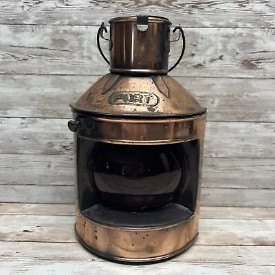 Vintage PORT Nautical Hanging Kerosene Lantern Maritime Boat Lamp Red Glass Lens • $39.99