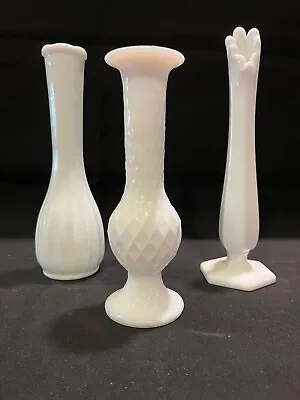 3 Vtg E.O. Brody 920 Diamond Westmorland Swung Unmarked Milk Glass Bud Vases • $15