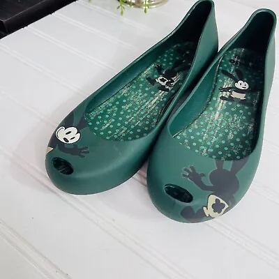 Disney Melissa Oswald The Lucky Rabbit Peep Toe Flats Green Size 8 • $34.99