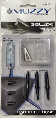 MUZZY 225-3W BROADHEADS (1 3/16”Cut) - 3 Pack Replaceable Blades Tip 100gr NEW • $21