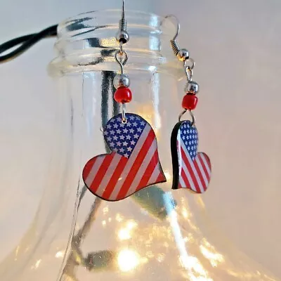 American Flag Heart Earrings USA Independence Day Accessory 4th Of July Jewelry • $13.99