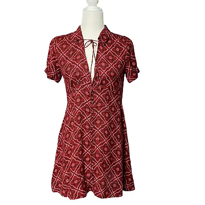 FREE PEOPLE Womens 2 Mini Button Front Dress Floral Red 90s Grunge Melody $128 • $24.95