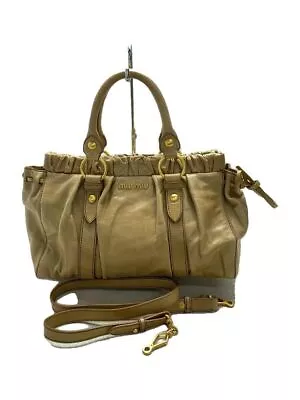 Miu Miu Handbag Vittello Luxe Leather Camel Solid Used • $304.41