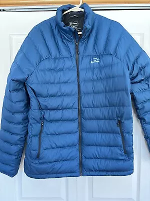 L.L. Bean Men's Down 650 Hooded Down Downtek Puffer Jacket Blue Size Large Tall • $55