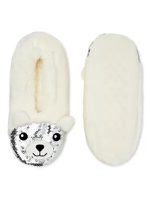 Fuzzy Babba Ladies Womens White Polar Bear Slipper Socks Shoe Size 7-9.5 • $15.57