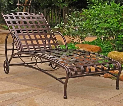 Outdoor Metal Chaise Lounge Chair Reclining Adjustable Wheeled Patio Deck Bronze • $279.02