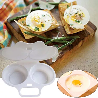 Microwave Double Egg Cooker Steamer Cup Perfect Eggs Poacher BPA Free Kitchen UK • £3.23