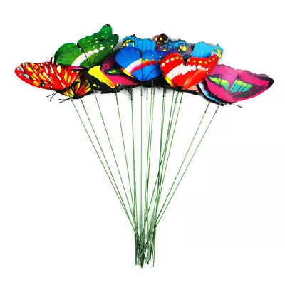 10/20/50pcs Colorful Butterflies Stake Garden Home Ornament Sticks Lawn Decor • £3.31