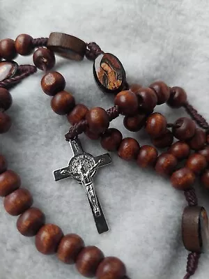 Virgin Mary Of Guadalupe Corded Wooden Beads Rosary Brown • $11