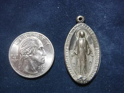Miraculous Medal Large Vintage Sterling Silver Catholic Pendant Slider Medal • $59.99