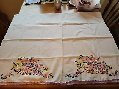 $12.50 • Buy Vintage Hand Crocheted Embroidered Pillowcases  Flowers & Butterflies Set 2